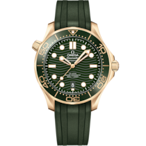 Green dial watch on Moonshine™ gold case with Rubber strap - Seamaster Diver 300M 42 mm, Moonshine™ gold on rubber strap - 21062422010001