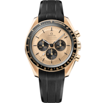 Yellow dial watch on Moonshine™ gold case with Rubber strap - Speedmaster Moonwatch Professional 42 mm, Moonshine™ gold on rubber strap - 31062425099001